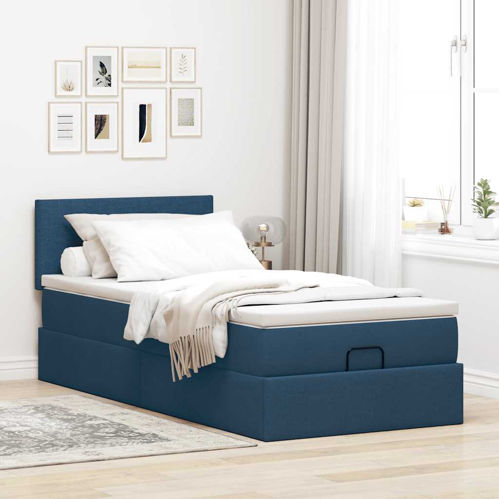 vidaXL Bed met matras 100x200 cm stof blauw afbeelding