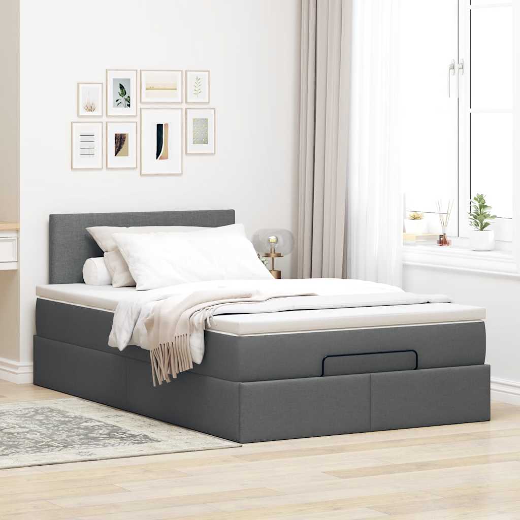 vidaXL Bed met matras 120x200 cm stof donkergrijs grijs, foto 2