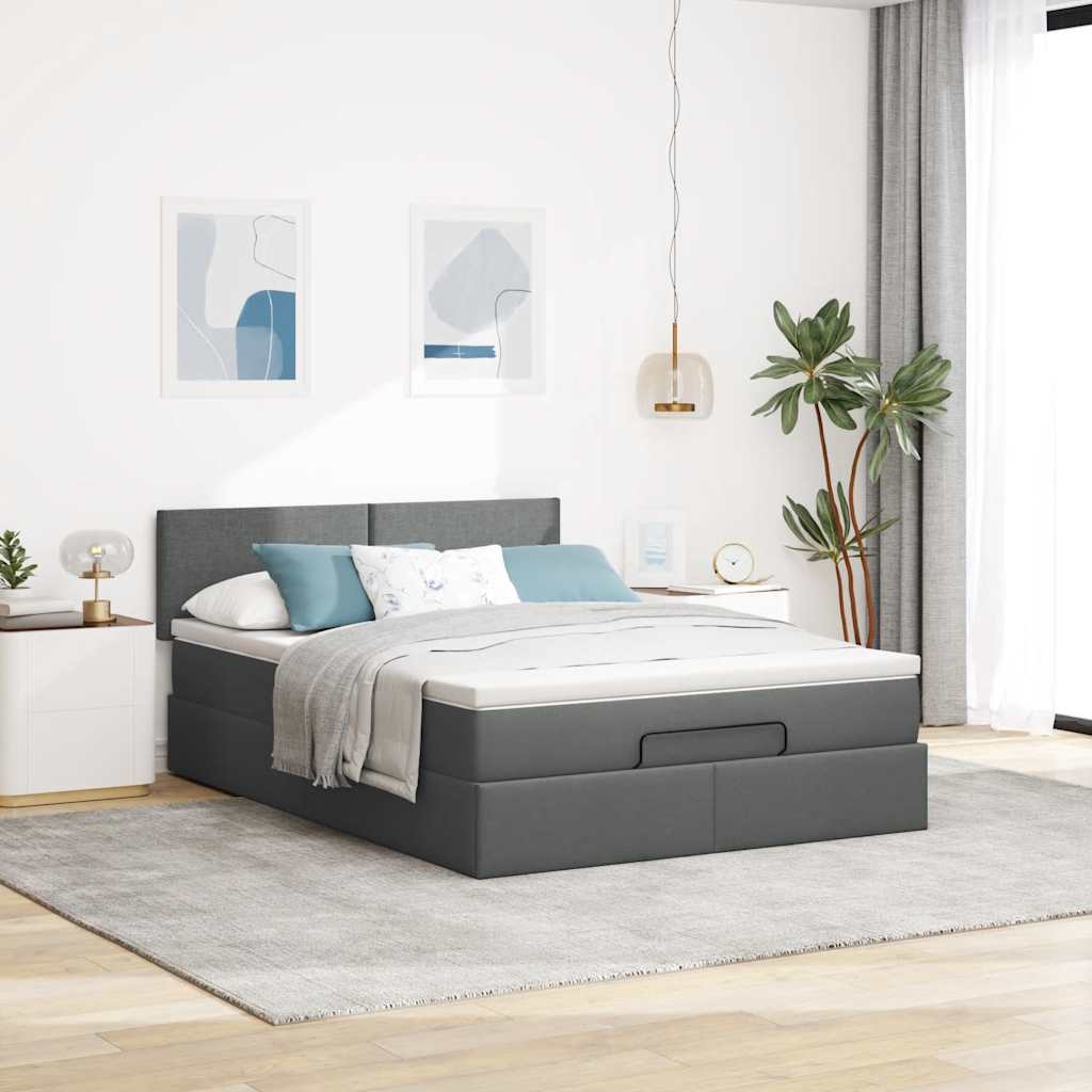 vidaXL Bed met matras 140x190 cm stof donkergrijs grijs, foto 2