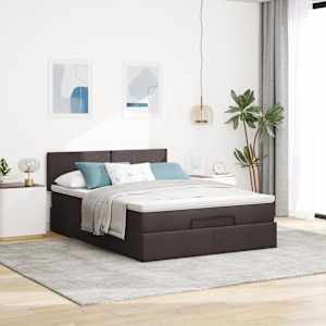 Osmanský postel s matrací tmavě hnědá 140x190 cm textil - obrázek 3