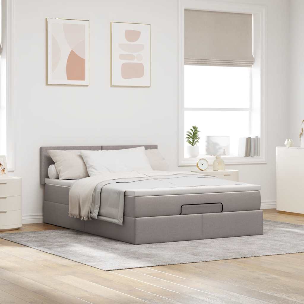 vidaXL Bed met matras 140x190 cm stof taupe, foto 2