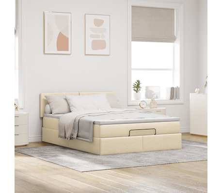 vidaXL Ottoman-Bett mit Matratze Creme 140x190 cm Stoff