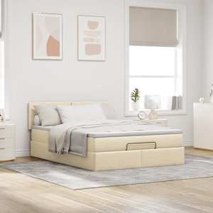 Osmanský postel s matrací krémová 140x190 cm textil - obrázek 3