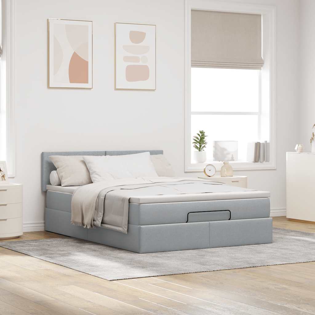 vidaXL Ottoman bed met matras 140x200cm stof lichtgrijs afbeelding