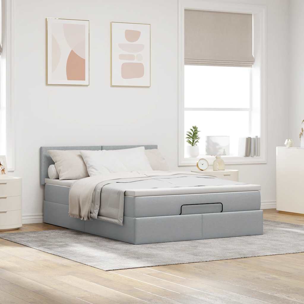 vidaXL Ottoman bed met matras 140x200cm stof lichtgrijs grijs, foto 2
