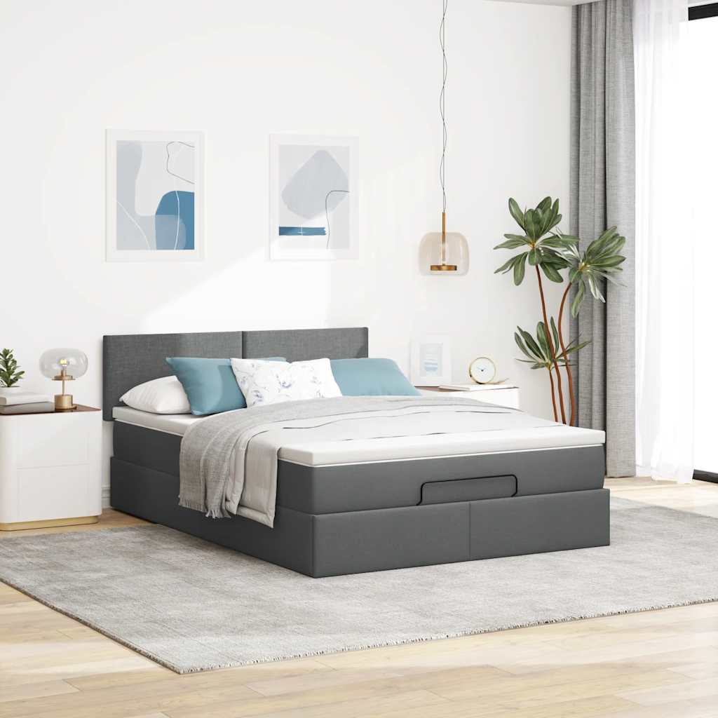 vidaXL Bed met matras 140x200 cm stof donkergrijs grijs, foto 2
