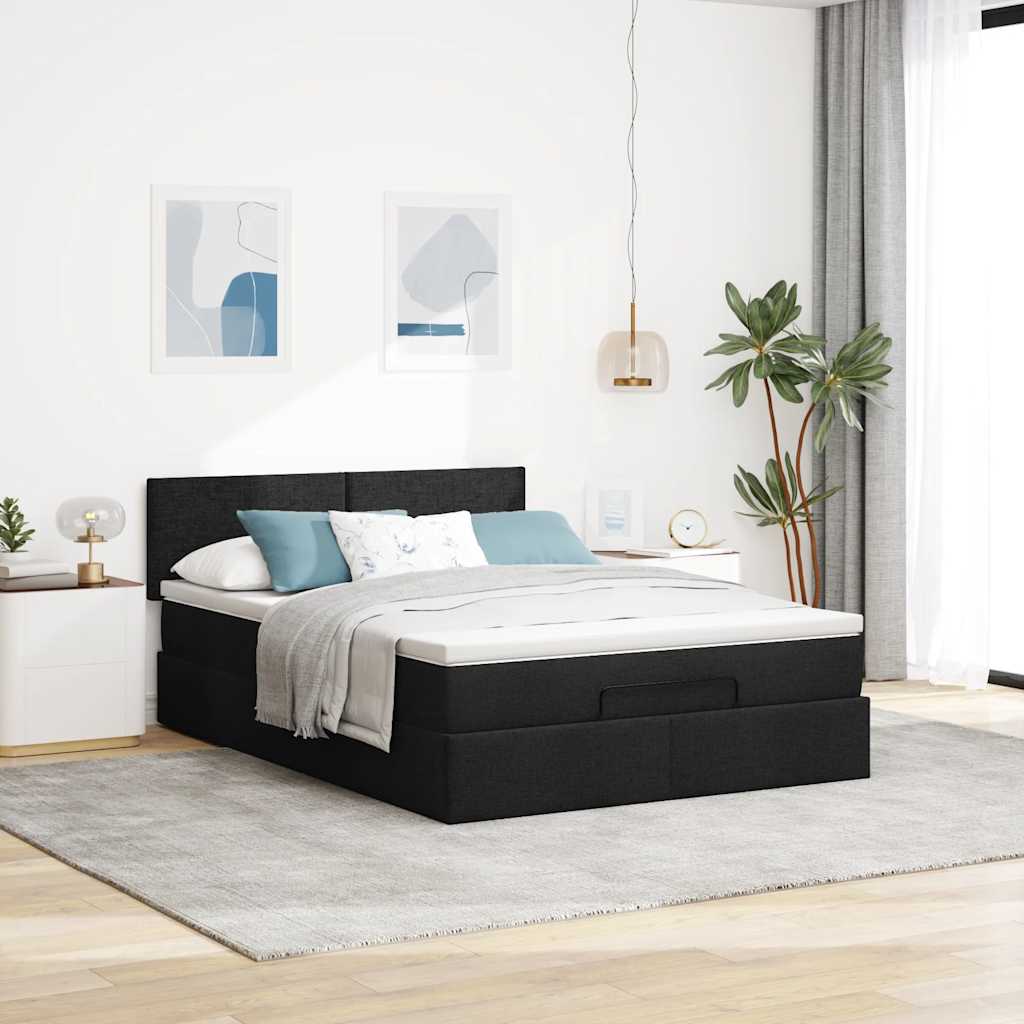 vidaXL Bed met matras 140x200 cm stof zwart, foto 2