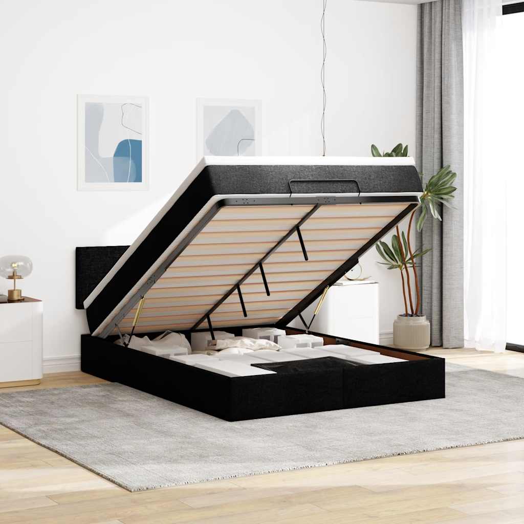 Ottoman Seng Med Madras Stof Sort - Med ensartet mønster / 140 x 200 cm