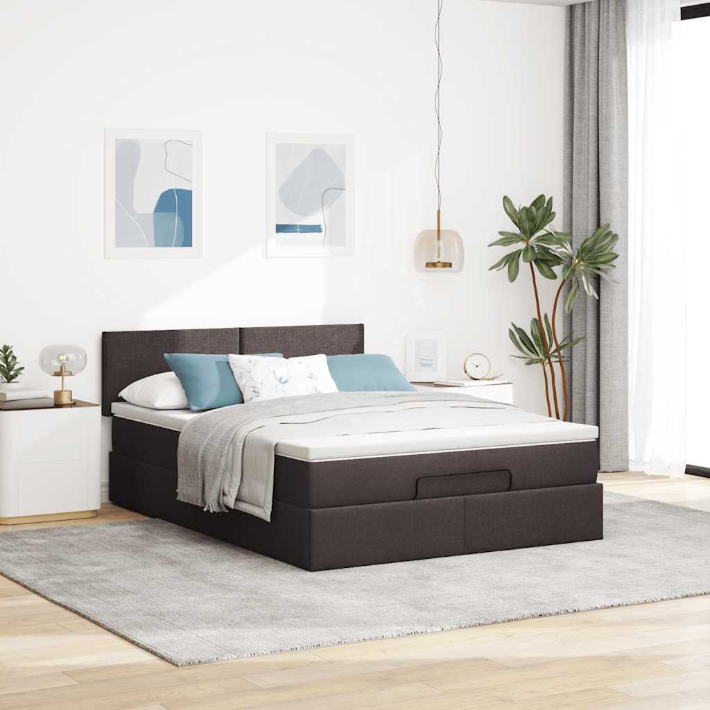 vidaXL Ottoman bed met matras 140x200cm stof donkerbruin bruin, foto 2