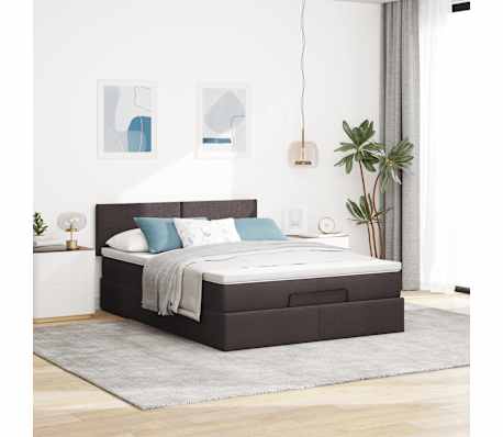 vidaXL Ottoman bed met matras 140x200cm stof donkerbruin