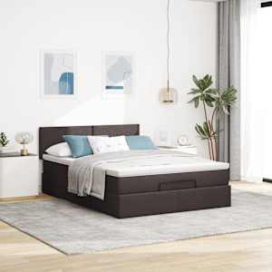 Osmanský rám postele s matrací tmavě šedá 140x200cm textil - obrázek 3