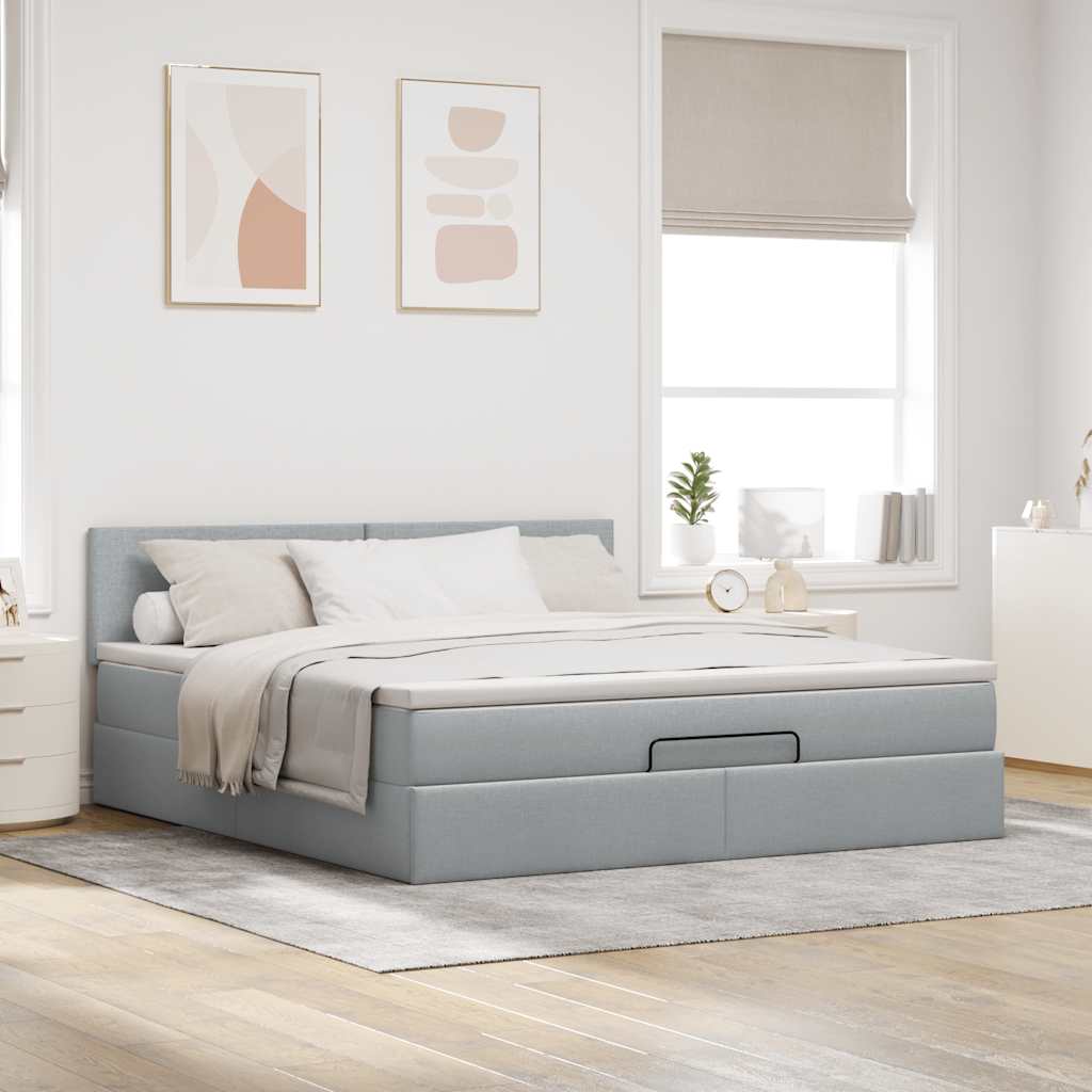 vidaXL Bed met matras 160x200 cm stof lichtgrijs afbeelding