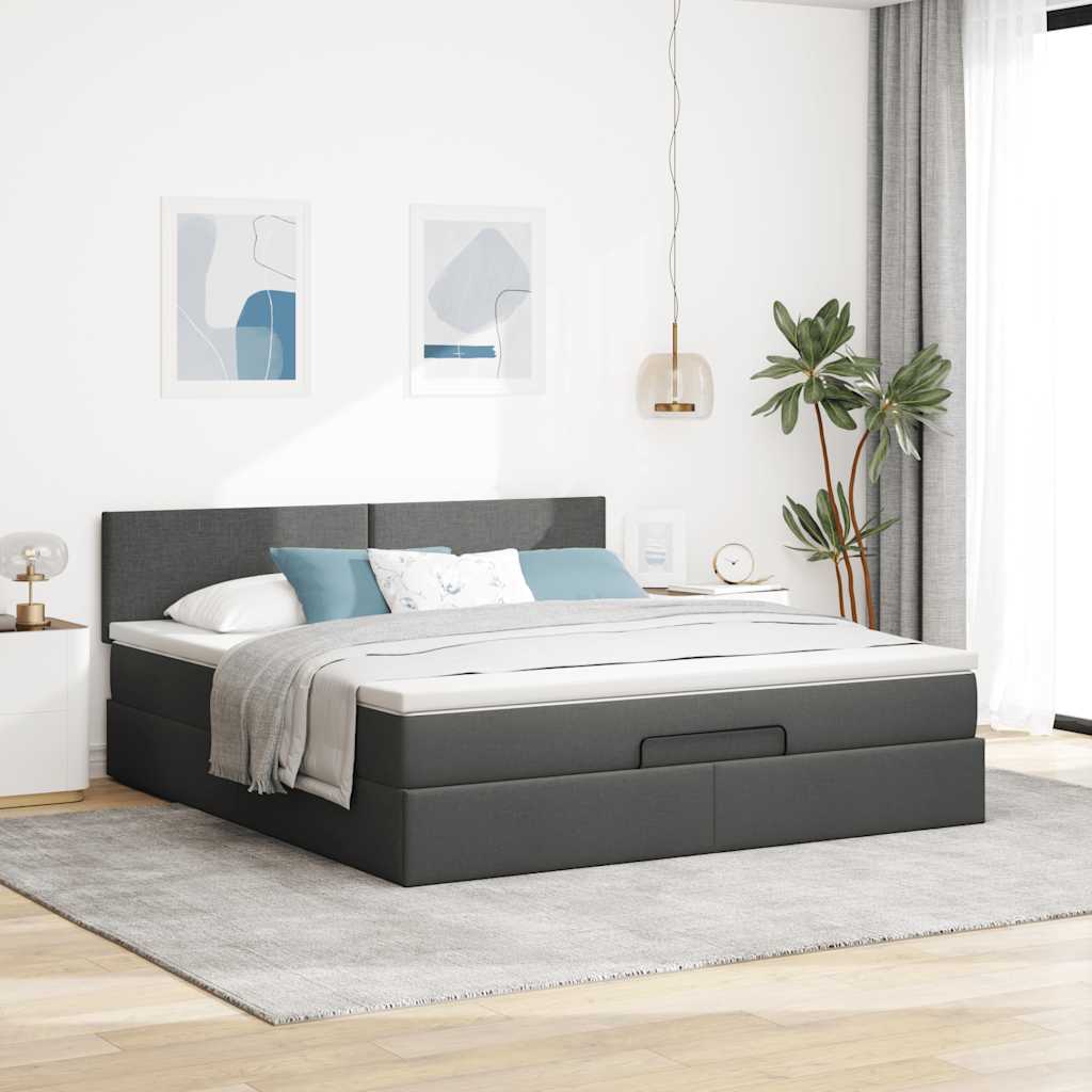 vidaXL Ottoman bed met matras 160x200cm stof donkergrijs grijs, foto 2