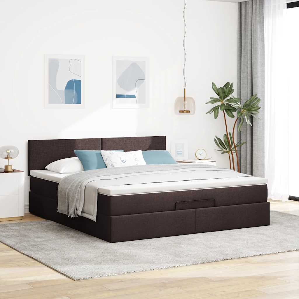vidaXL Ottoman bed met matras 160x200cm stof donkerbruin bruin, foto 2