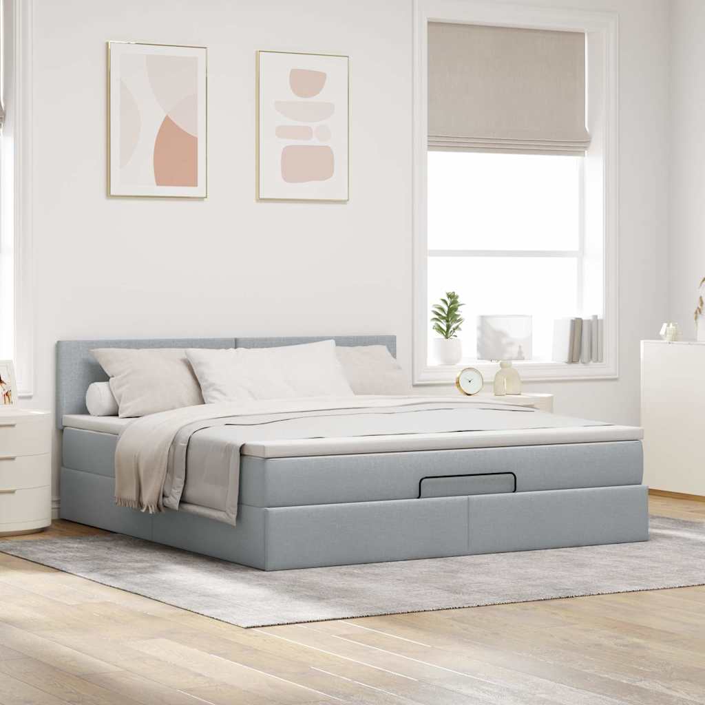 vidaXL Ottoman bed met matras 180x200cm stof lichtgrijs afbeelding
