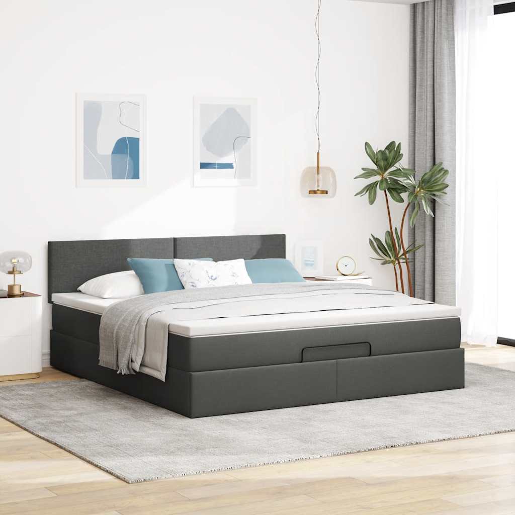 vidaXL Ottoman bed met matras 180x200cm stof donkergrijs grijs, foto 2