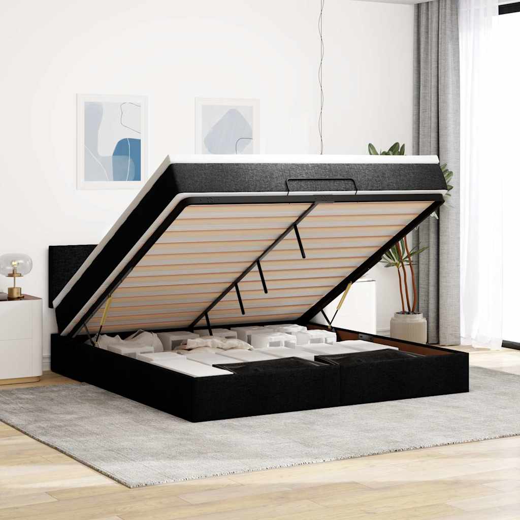 Ottoman Seng Med Madras Stof Sort - Med ensartet mønster / 180 x 200 cm