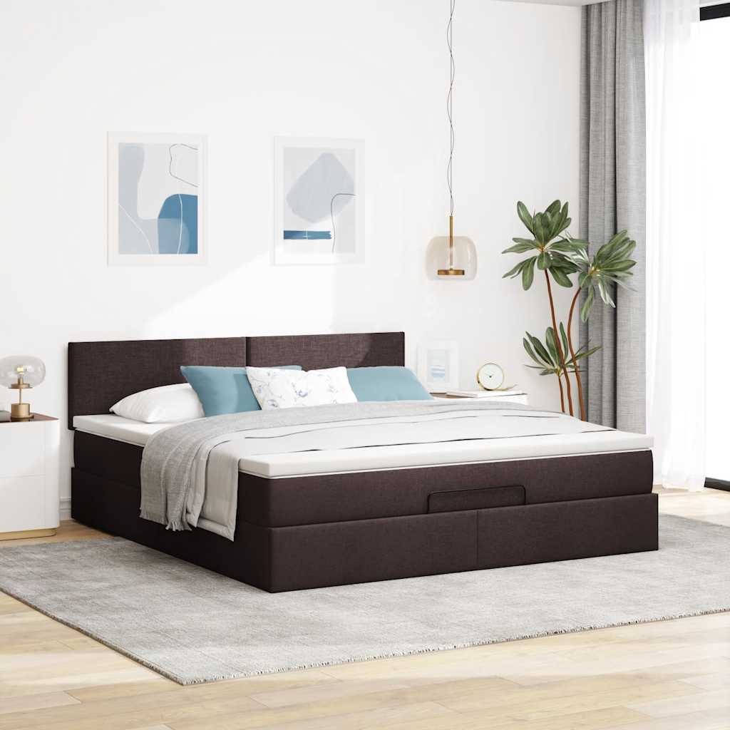 vidaXL Ottoman bed met matras 180x200cm stof donkerbruin bruin, foto 2