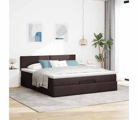 VidaXL Cadre de lit ottoman avec matelas marron fonc&eacute; 180x200 cm tissu