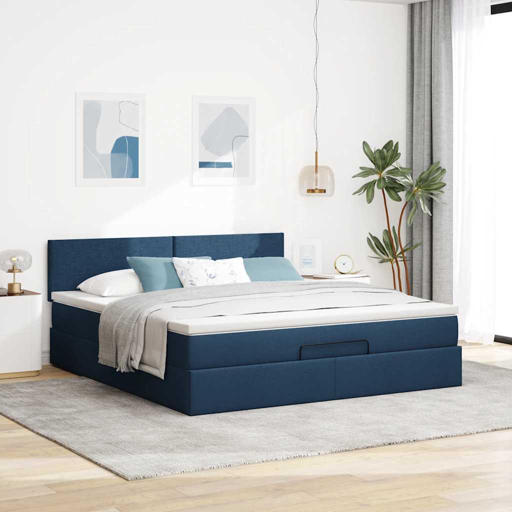 vidaXL Ottoman bed met matras 180x200cm stof blauw, foto 2