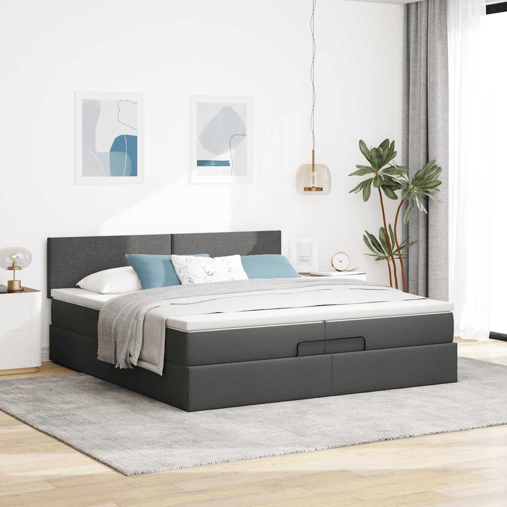 vidaXL Ottoman bed met matras 200x200 cm stof donkergrijs grijs, foto 2