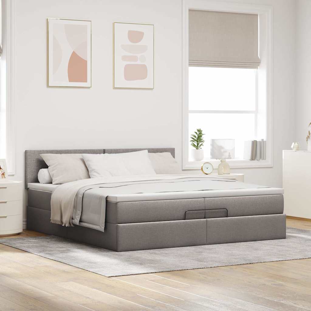 vidaXL Ottoman bed met matras 200x200 cm stof taupe afbeelding