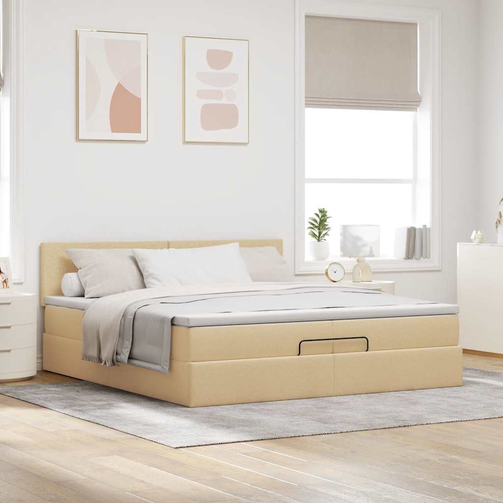 Thumbnail - vidaXL Ottoman-Bett mit Matratze Creme 200x200 cm Stoff