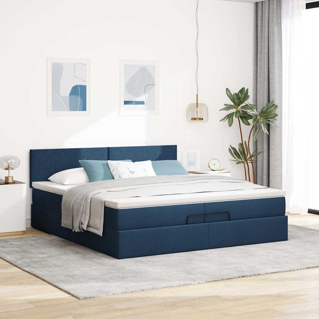 vidaXL Ottoman bed met matras 200x200 cm stof blauw afbeelding