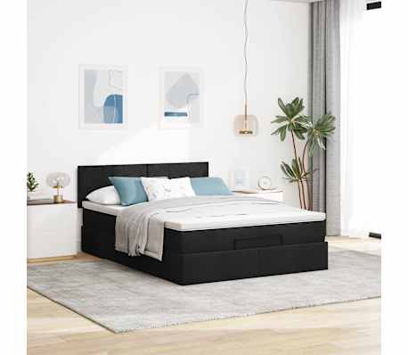vidaXL Ottoman Bed with Mattress Black Double Fabric