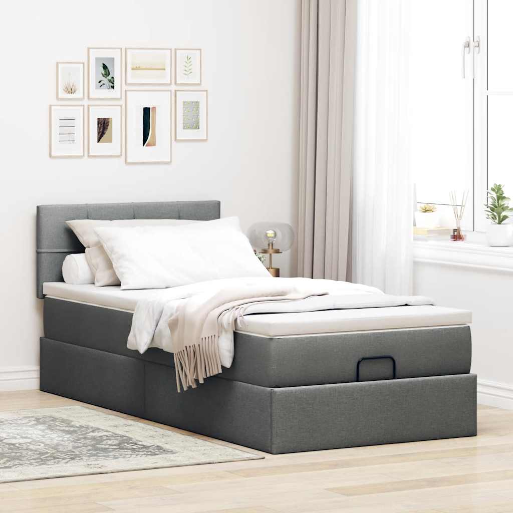 vidaXL Ottoman bed met matras 80x200cm stof donkergrijs grijs, foto 2