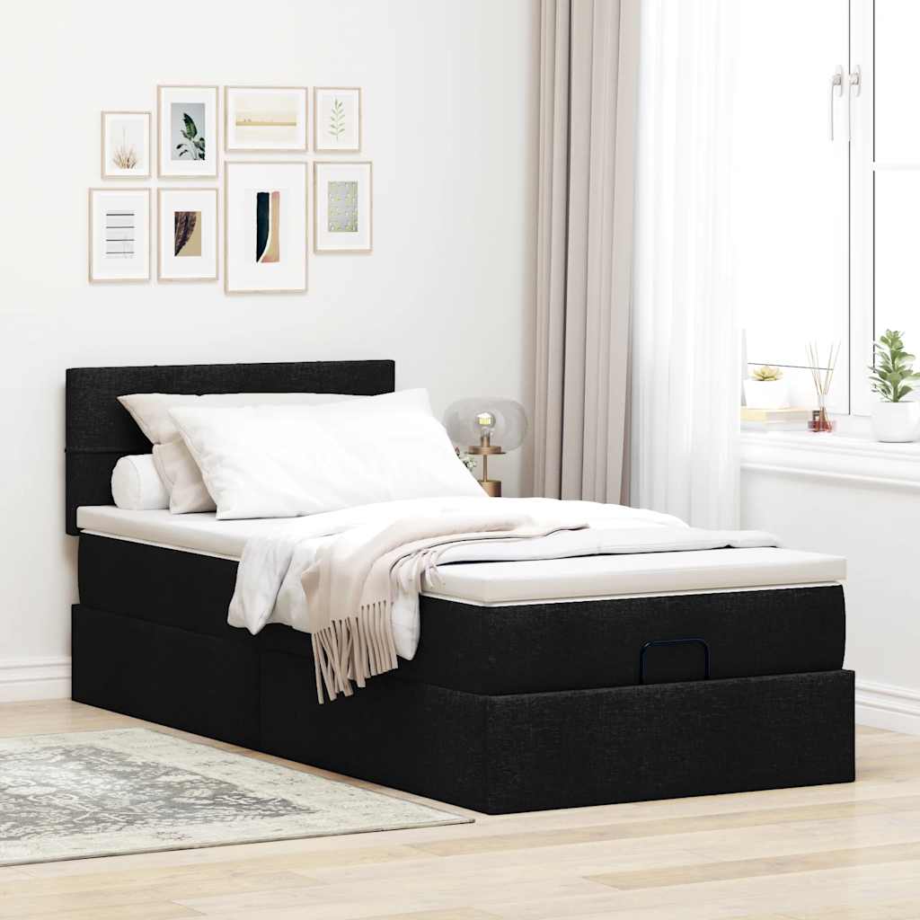 vidaXL Ottoman bed met matras 80x200cm stof zwart afbeelding