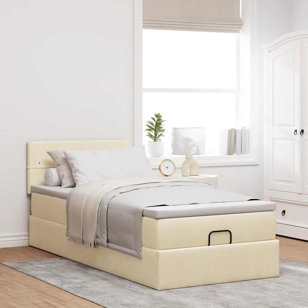 vidaXL Ottoman bed met matras 80x200cm stof crèmekleurig afbeelding