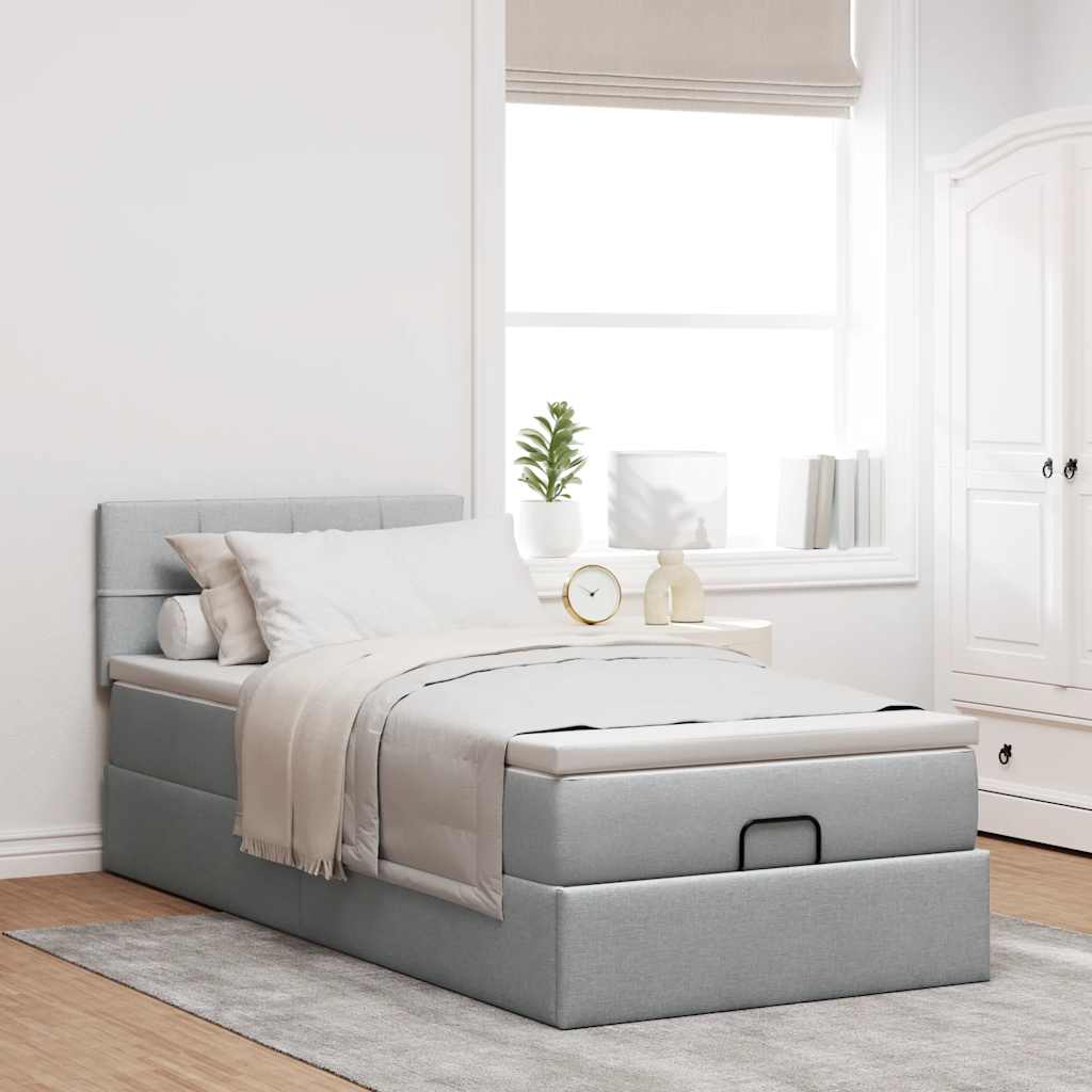 vidaXL Ottoman bed met matras 90x190cm stof lichtgrijs afbeelding