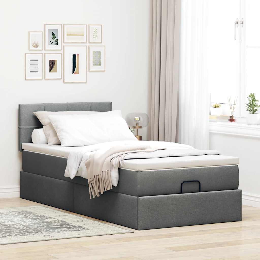 vidaXL Ottoman bed met matras 90x190cm stof donkergrijs grijs, foto 2