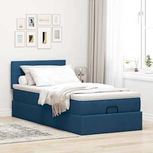 vidaXL Οθωμανικό κρεβάτι με στρώμα μπλε 90x190cm ύφασμα