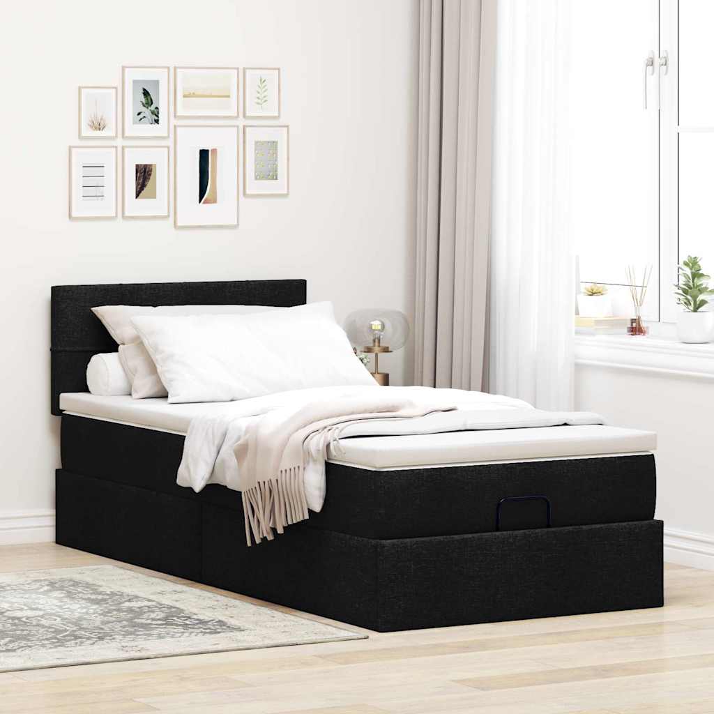 vidaXL Bed met matras 90x200 cm stof zwart afbeelding