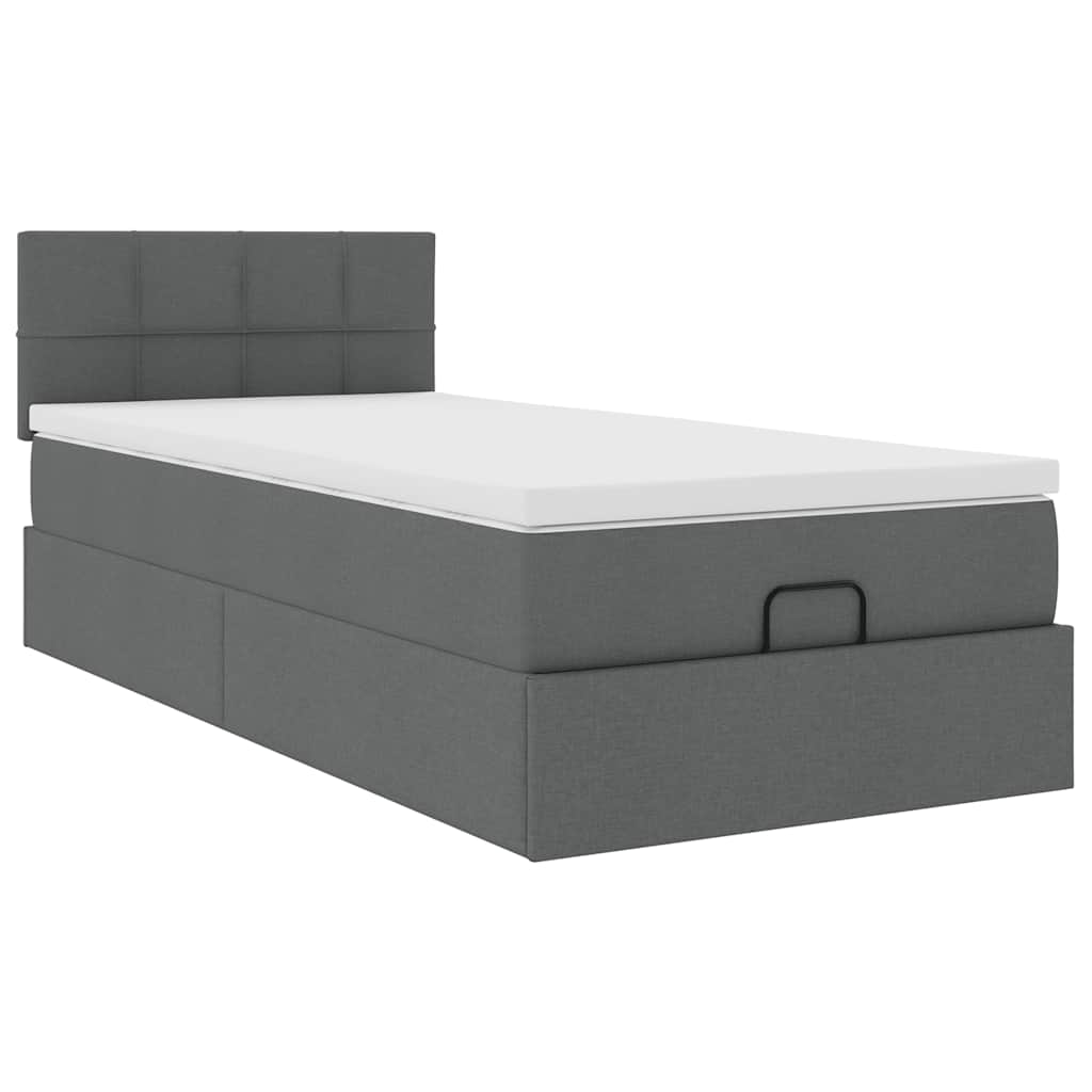 vidaXL Ottoman bed met matras 100x200cm stof donkergrijs grijs, foto 4