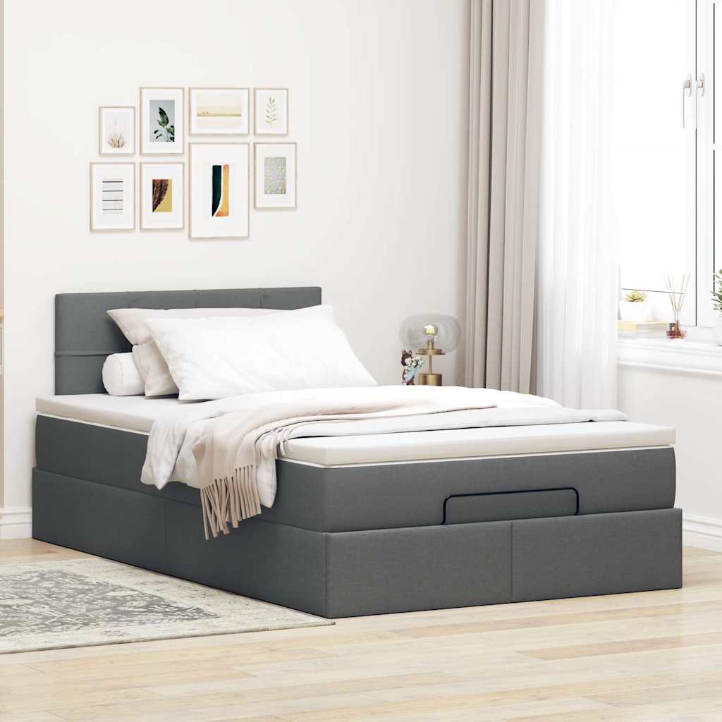 vidaXL Bed met matras 120x190 cm stof donkergrijs afbeelding
