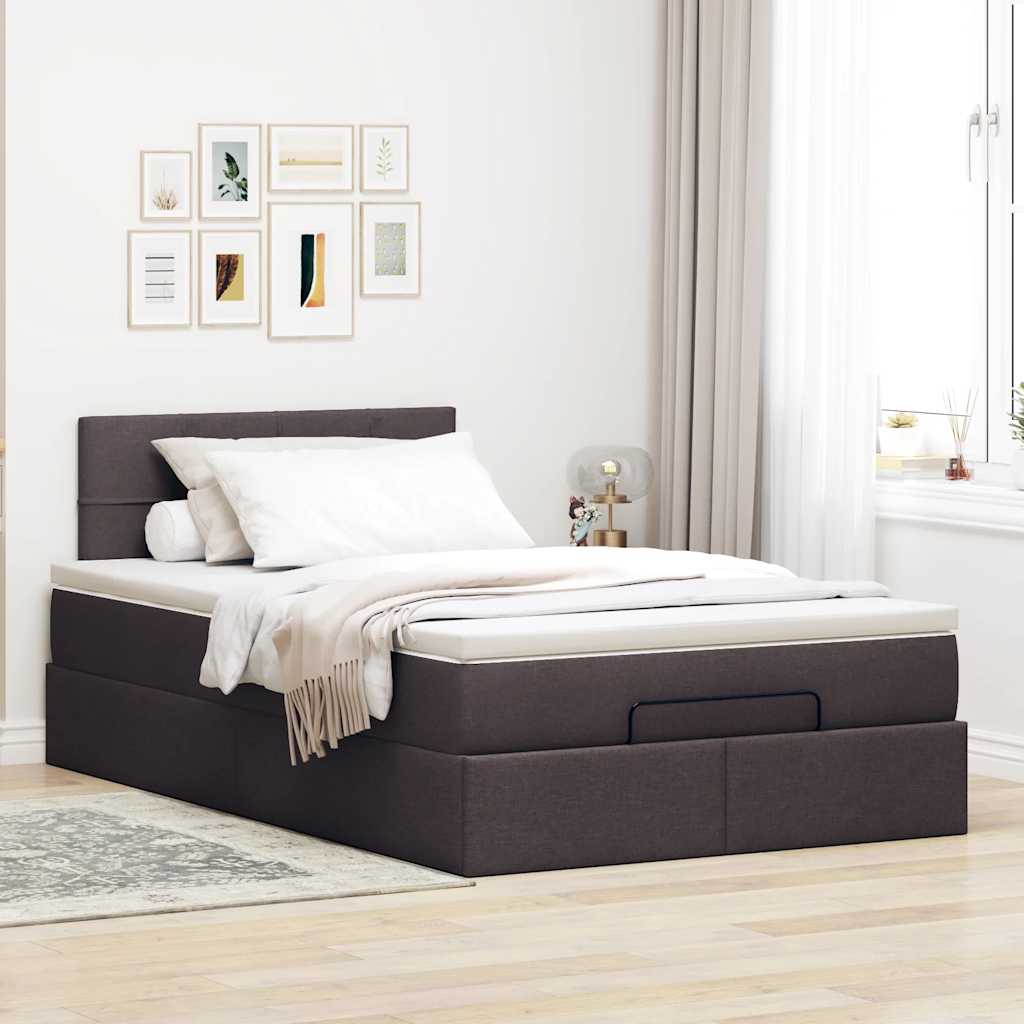 vidaXL Ottoman bed met matras 120x190 cm stof donkerbruin afbeelding