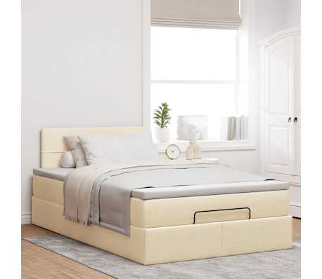 vidaXL Οθωμανικό κρεβάτι με στρώμα Cream 120x190 cm Ύφασμα