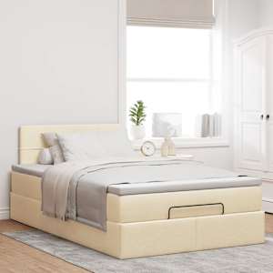 vidaXL Οθωμανικό κρεβάτι με στρώμα Cream 120x190 cm Ύφασμα