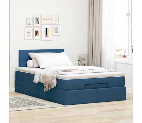 vidaXL Οθωμανικό κρεβάτι με στρώμα μπλε 120x190 cm ύφασμα