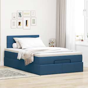 vidaXL Οθωμανικό κρεβάτι με στρώμα μπλε 120x190 cm ύφασμα