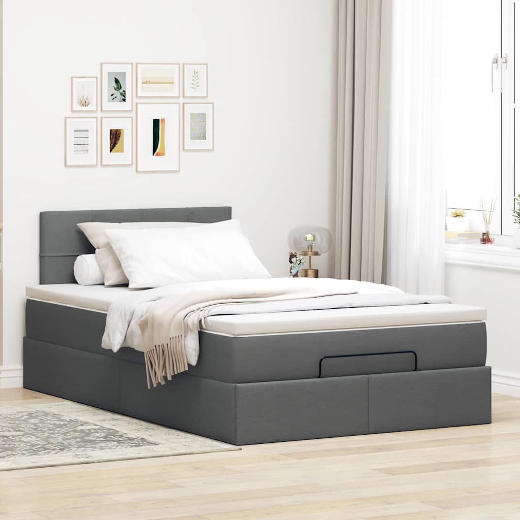 vidaXL Bed met matras 120x200 cm stof donkergrijs grijs, foto 2