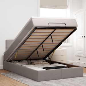 Otomanski posteljni okvir z vzmetnico taupe 120x200 cm blago