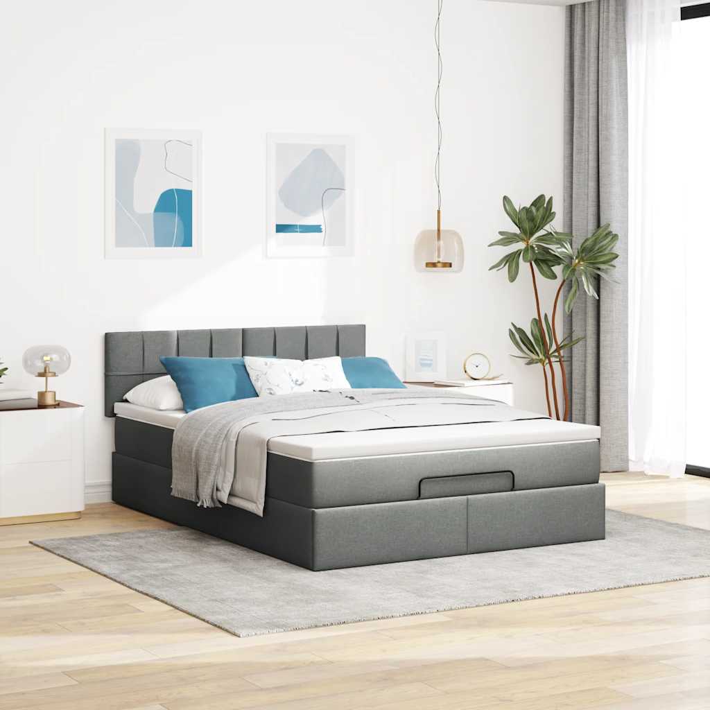 vidaXL Bed met matras 140x190 cm stof donkergrijs afbeelding