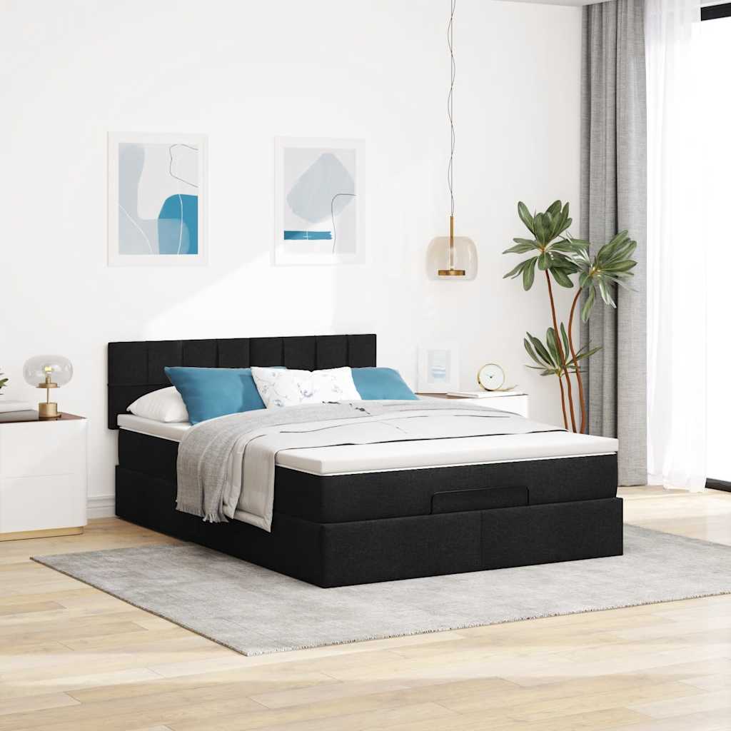 vidaXL Bed met matras 140x190 cm stof zwart afbeelding