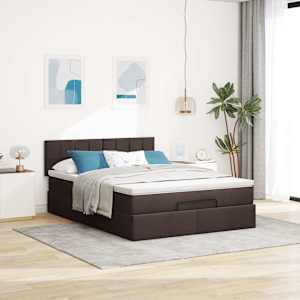 Osmanský postel s matrací tmavě hnědá 140x190 cm textil - obrázek 3