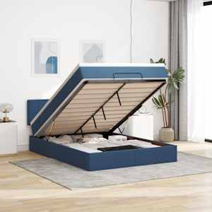 Otomanska postelja z vzmetnico moder 140x190 cm blago