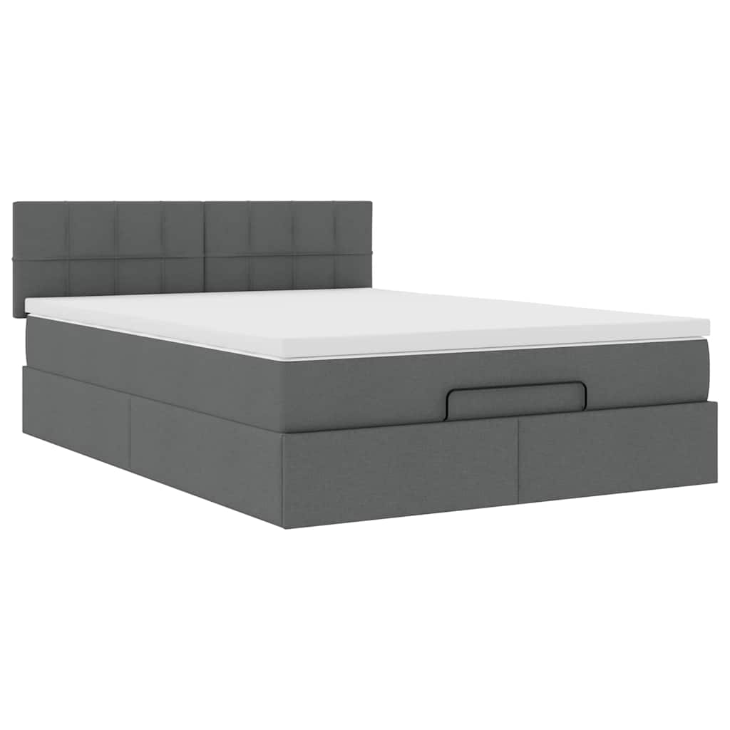 vidaXL Bed met matras 140x200 cm stof donkergrijs grijs, foto 4